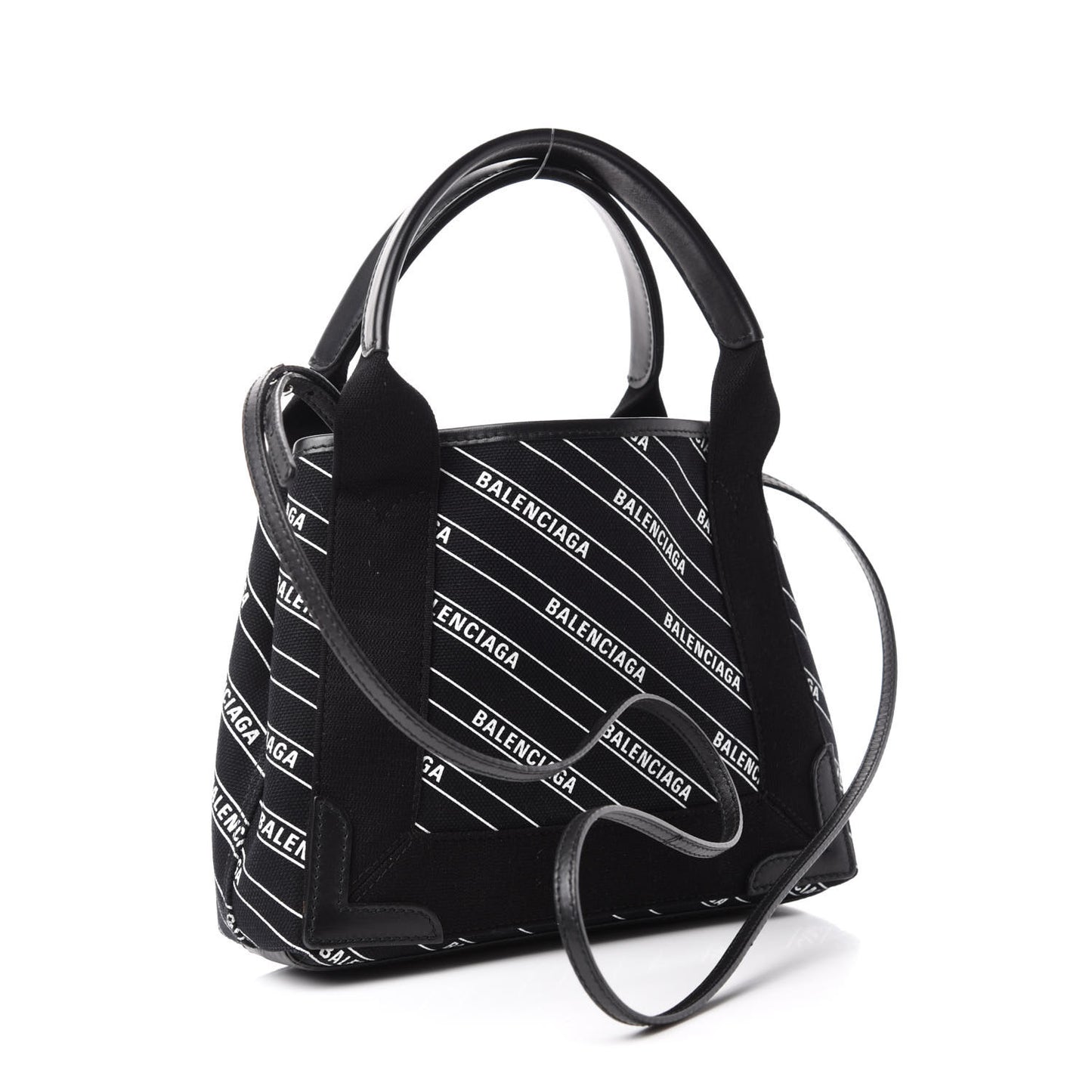 Cotton Canvas Calfskin Logo Print Navy Cabas XS Black White