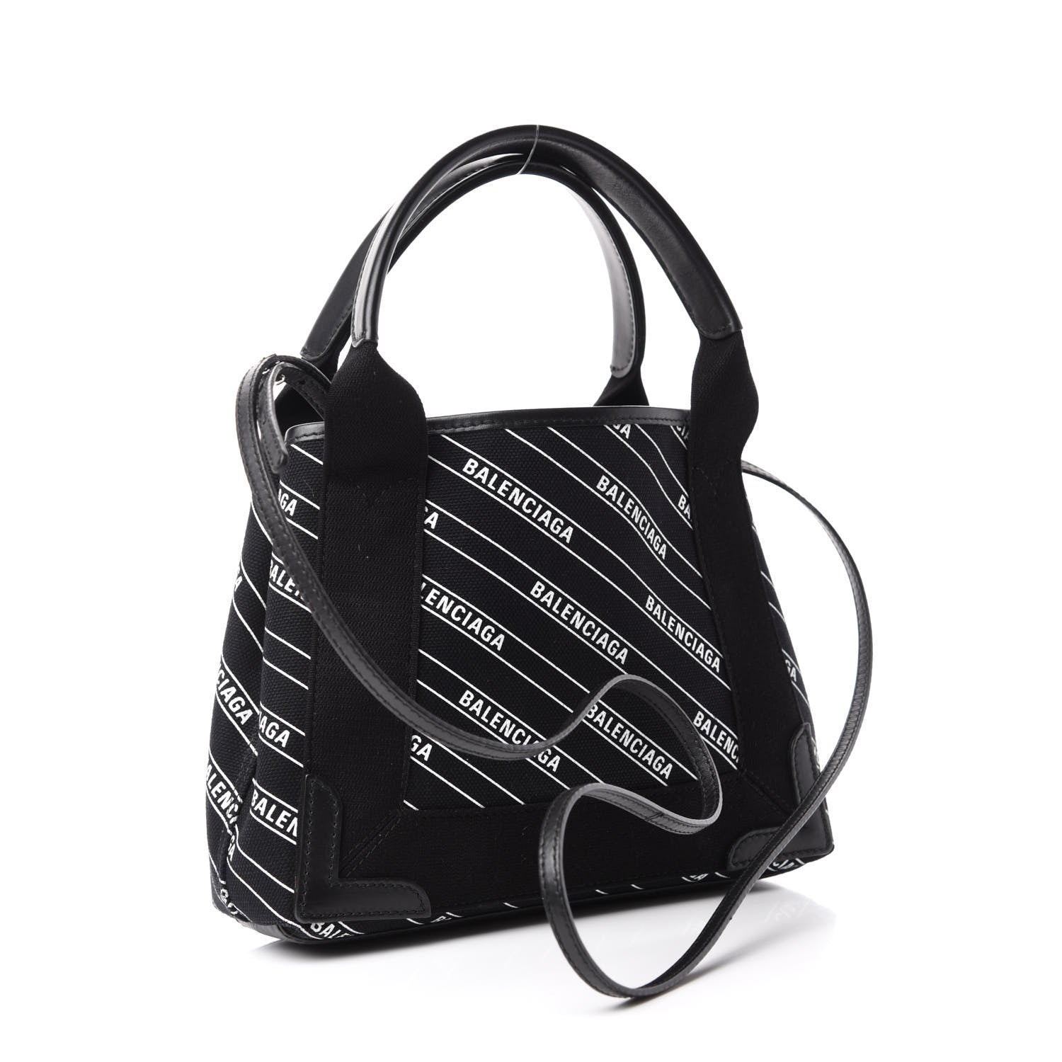 Balenciaga Cotton Canvas Calfskin Logo Print Navy Cabas XS Black White 3 of 10