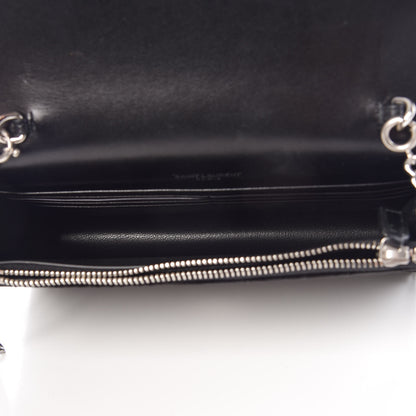 Saint Laurent Suede Crocodile Embossed Monogram Tassel Chain Wallet Black Silver 5 of 8