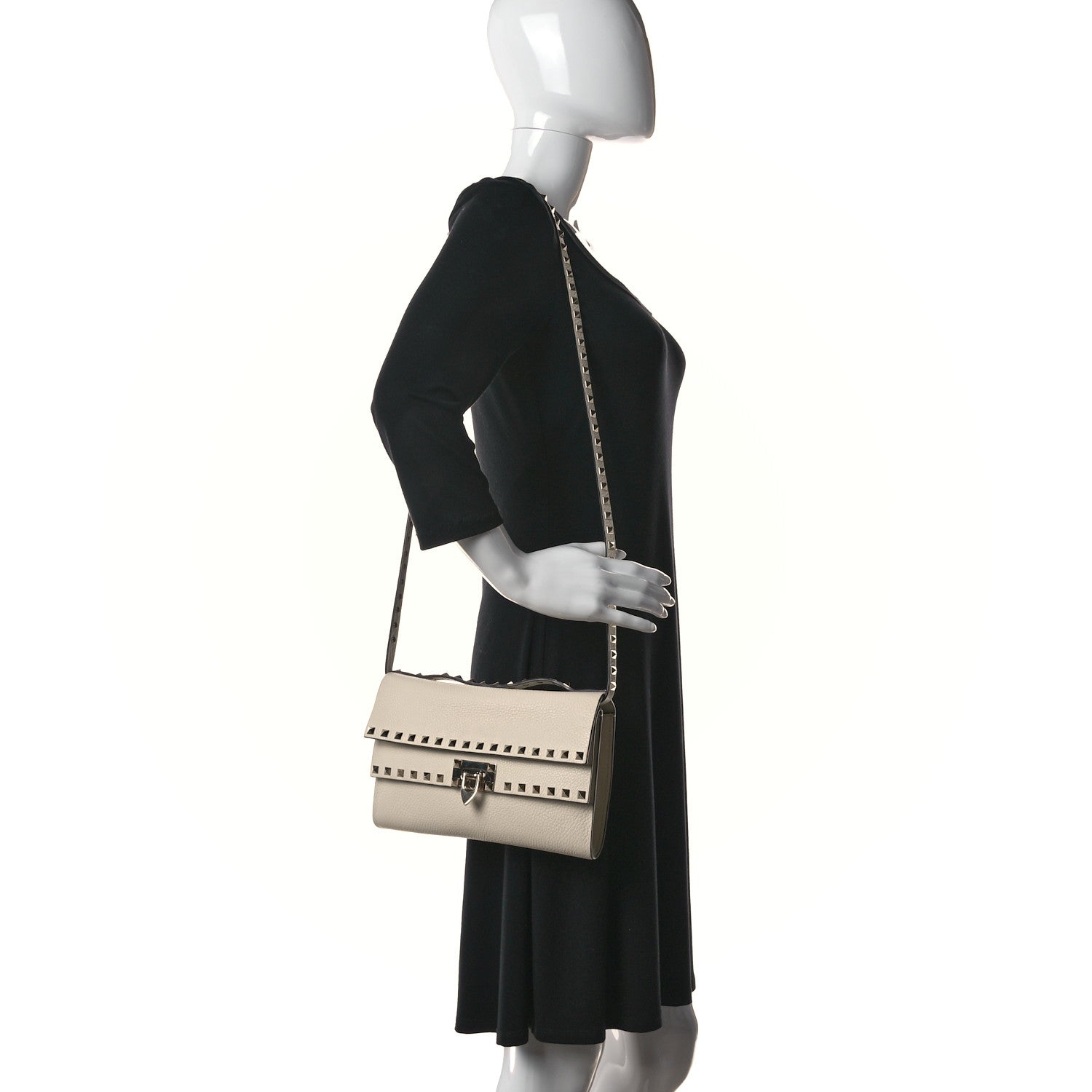 Valentino Garavani Pebbled Calfskin Rockstud Double Flap Crossbody Bag White 2 of 13