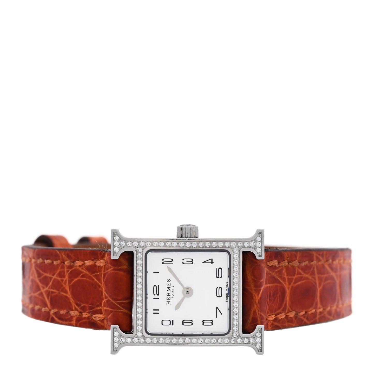Stainless Steel Alligator Diamond Bezel Mother of Pearl 17.2mm Heure H Hour Quartz Watch Orange