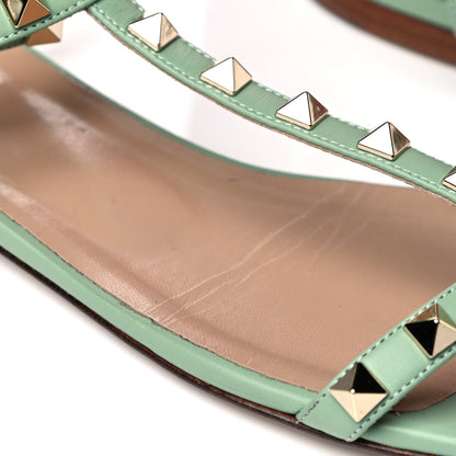 Valentino Garavani Calfskin Rockstud Ankle T-Strap Flat Sandals 39.5 Powder Green 8 of 13