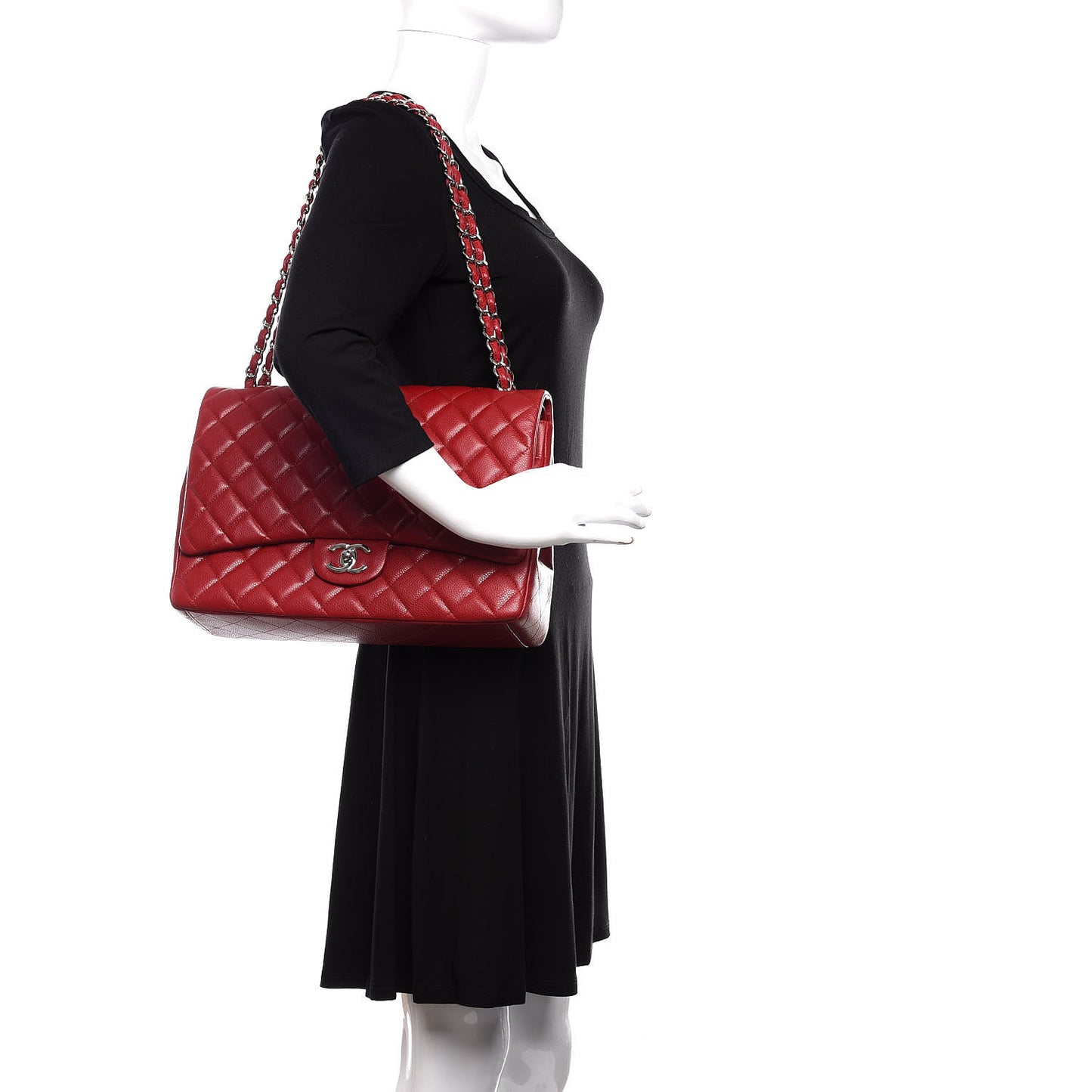 Caviar Quilted Maxi Double Flap Red