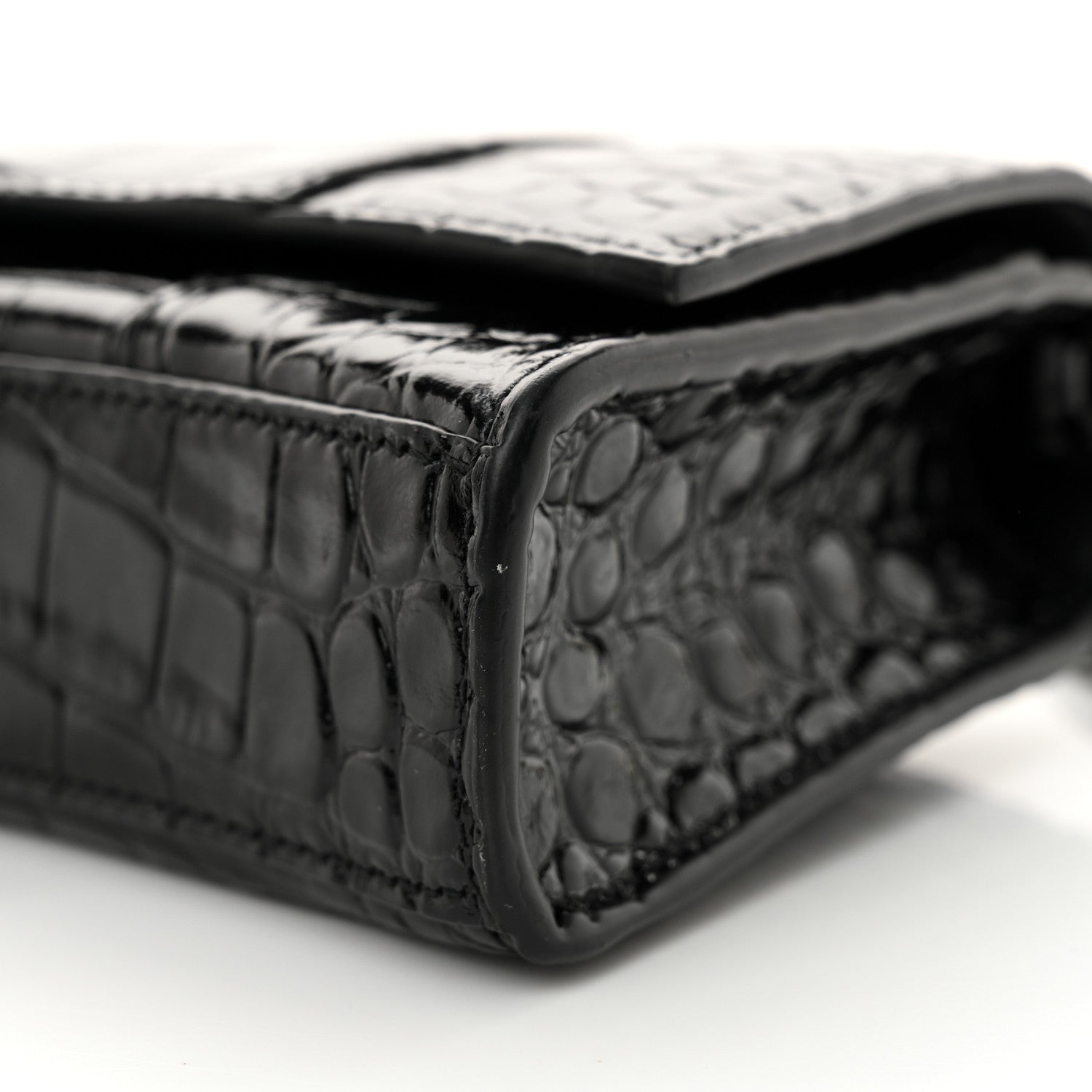 Balenciaga Shiny Calfskin Monochrome Crocodile Embossed Hourglass Chain Bag Black 10 of 13