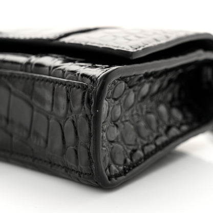 Balenciaga Shiny Calfskin Monochrome Crocodile Embossed Hourglass Chain Bag Black 10 of 13
