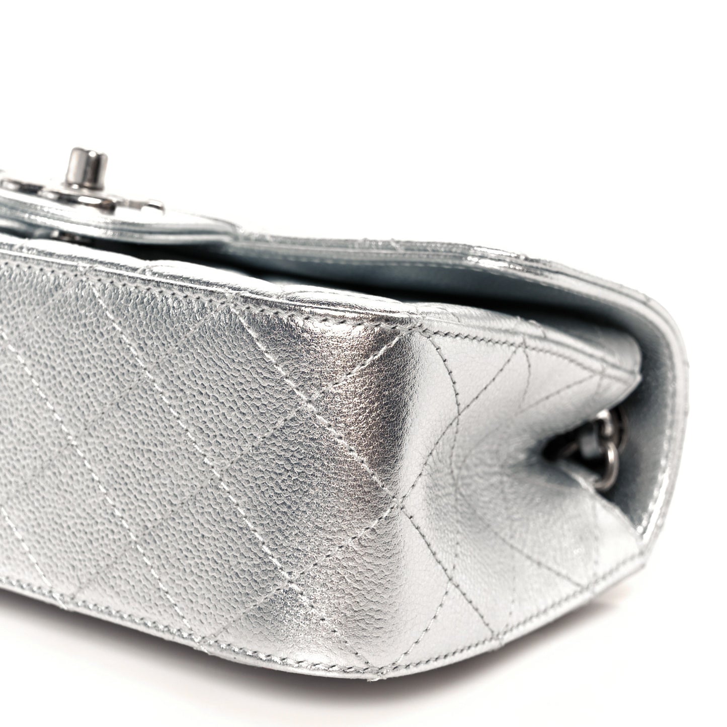 Metallic Caviar Quilted Mini Rectangular CC Slide Flap Silver