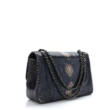 Chanel Metallic Snakeskin Jumbo Double Flap Blue 3 of 9