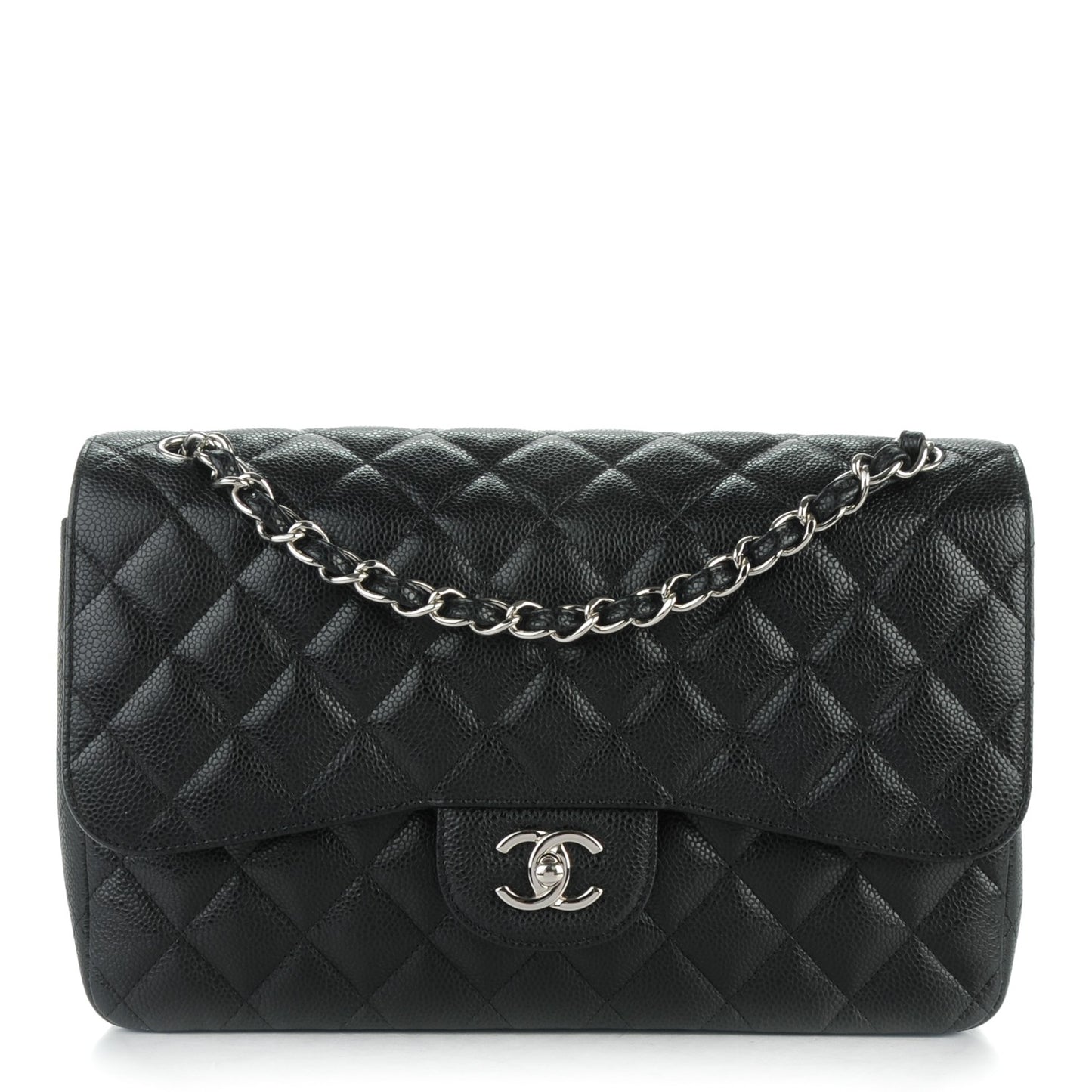 Caviar Quilted Jumbo Double Flap Black