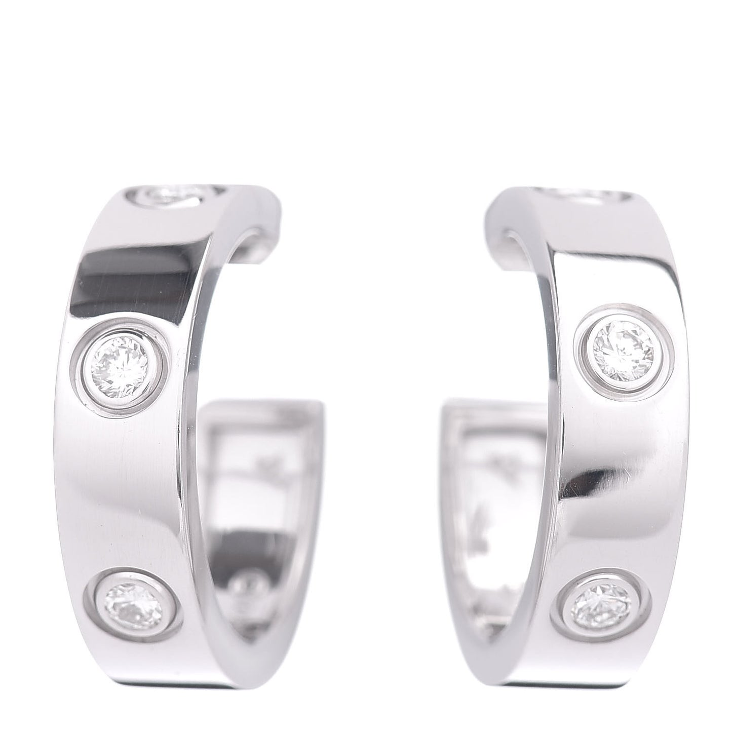 18K White Gold 6 Diamond 5.5mm LOVE Hoop Earrings