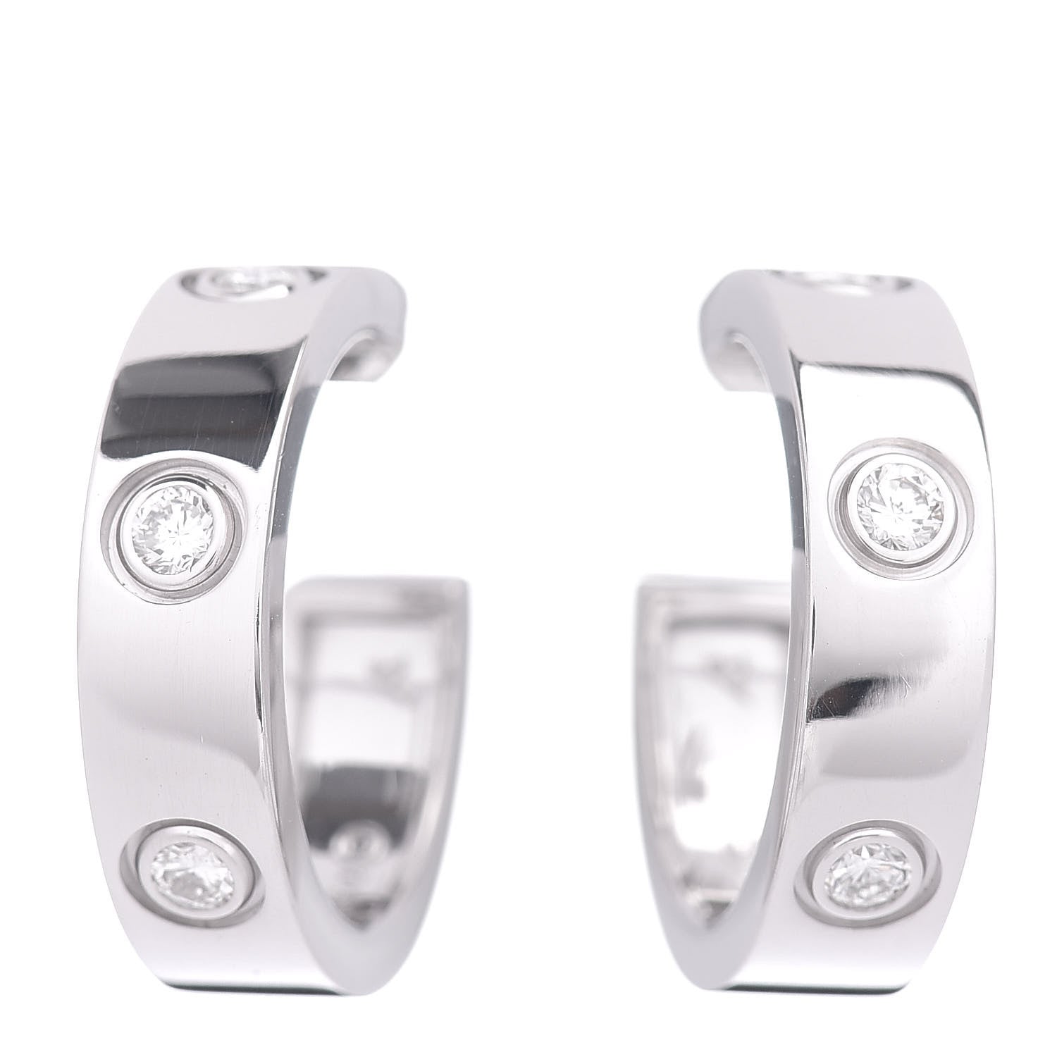 Cartier 18K White Gold 6 Diamond 5.5mm LOVE Hoop Earrings 1 of 4