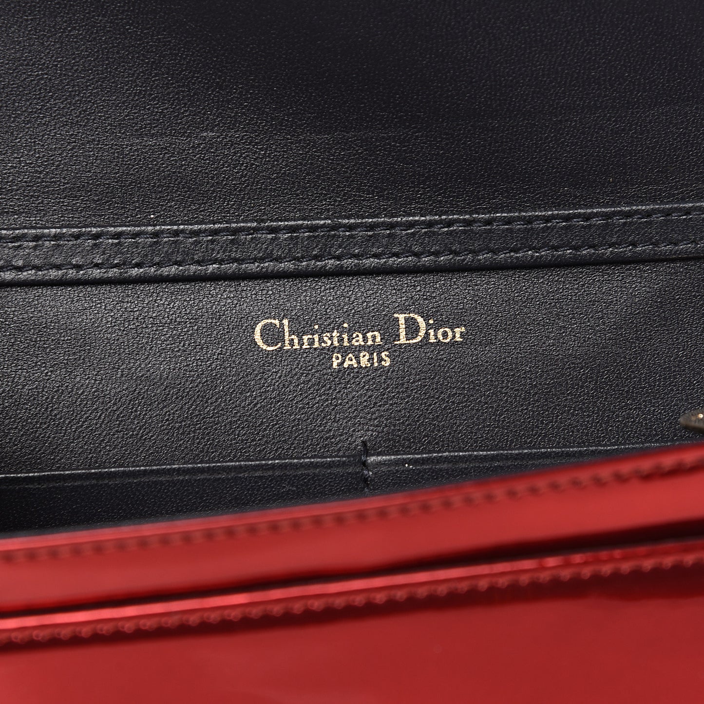 Metallic Patent Micro-Cannage Diorama Wallet on Chain Pouch Red