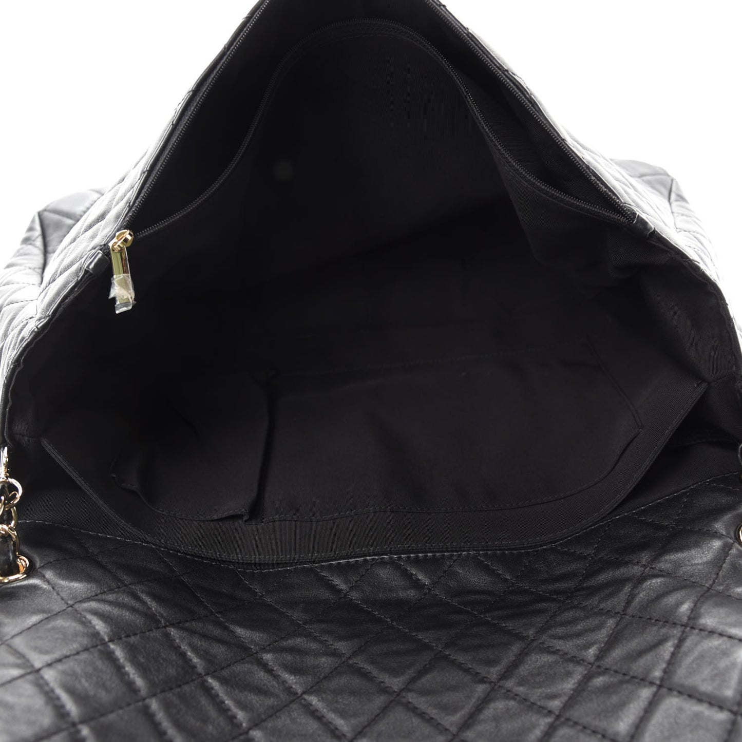 Calfskin Quilted XXL Travel Flap Bag Black
