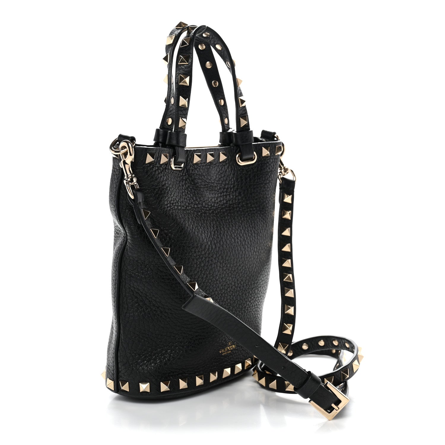 Valentino Garavani Pebbled Calfskin Rockstud Bucket Bag Black 3 of 10