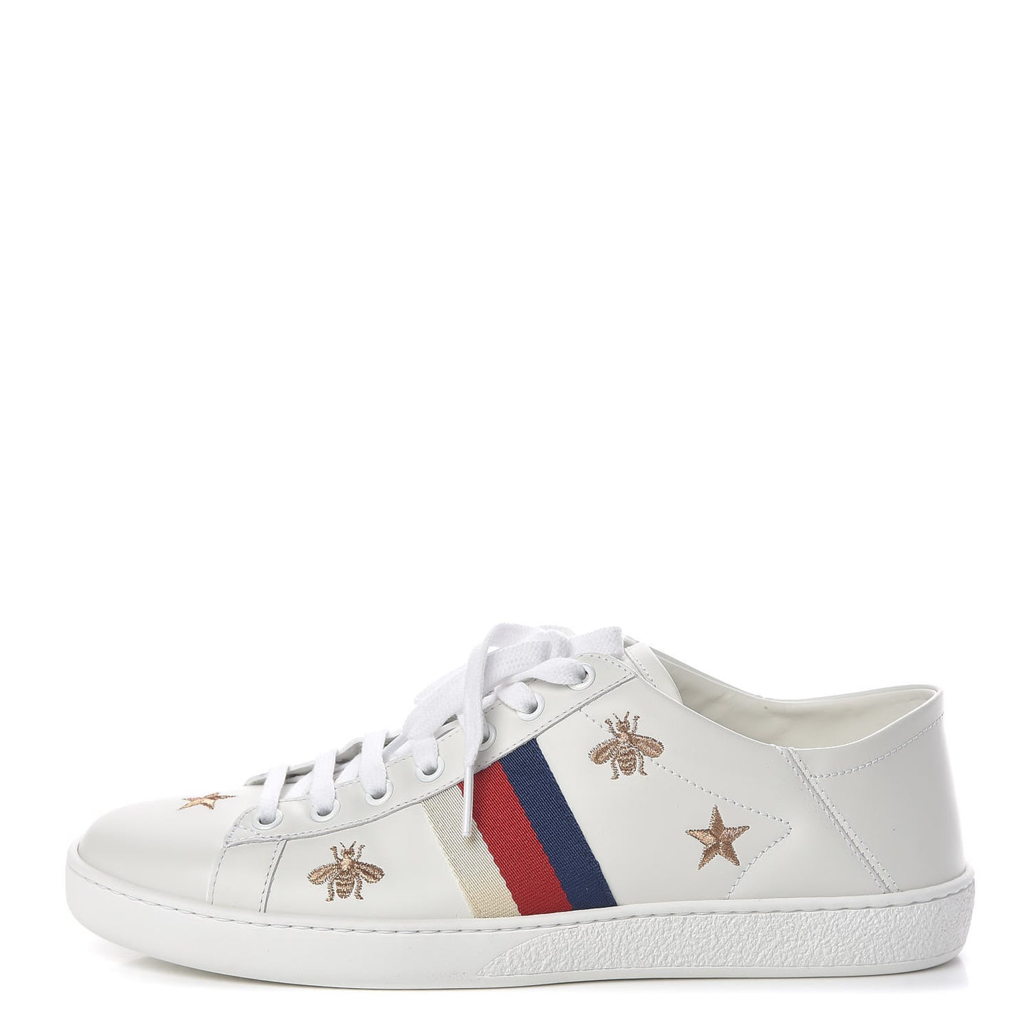 Calfskin Bee Star Embroidered Sylvie Web Ace Sneakers 40 White