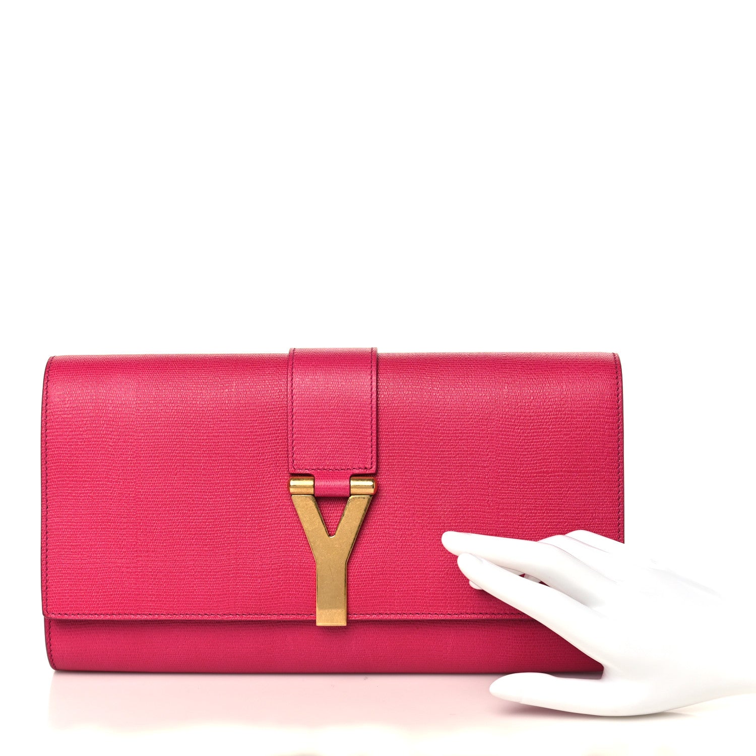 Saint Laurent Textured Calfskin Classic Y Ligne Clutch Fuchsia 2 of 10