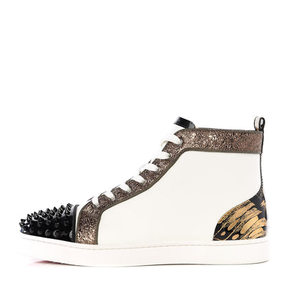 Christian Louboutin Calfskin Patent Lame Hibiscus Mens Louis Spikes High Top Sneaker 41.5 Black Gold White 1 of 10
