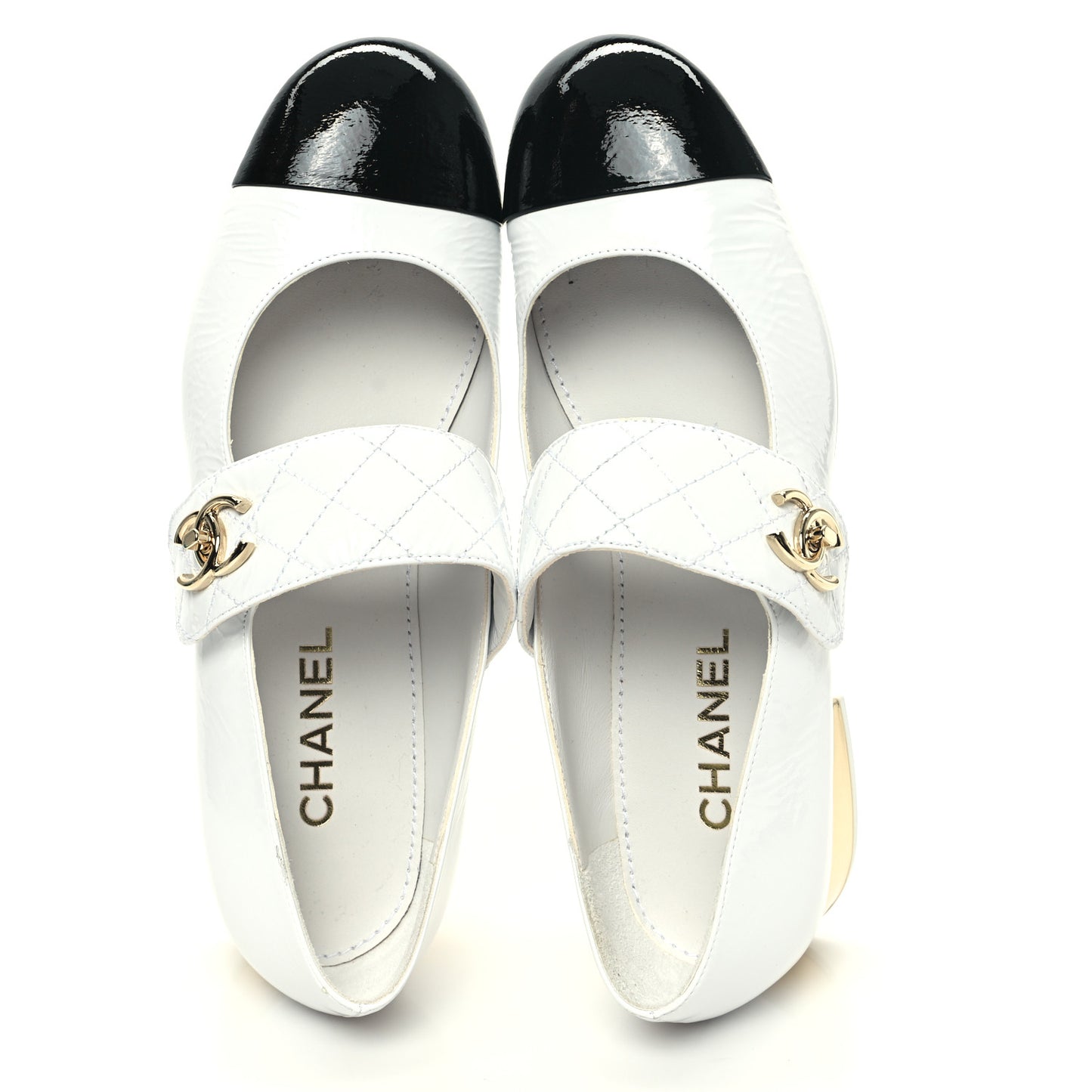 Patent Goatskin Cap Toe Mary Janes 40 White Black