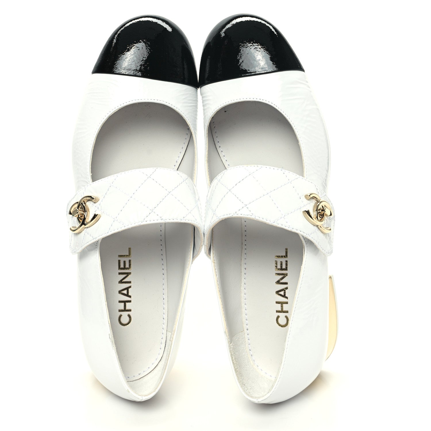 Chanel Patent Goatskin Cap Toe Mary Janes 40 White Black 2 of 11