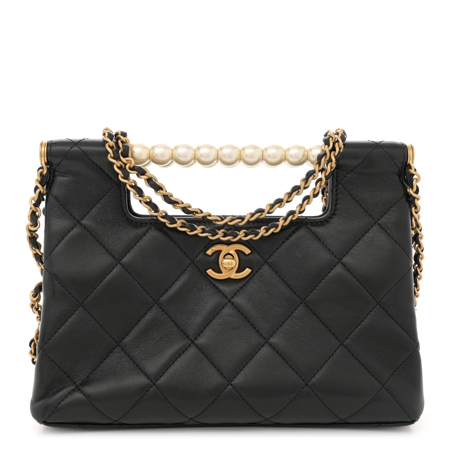 Chanel Shiny Lambskin Pearl Small Shopping Bag Black 1 of 12