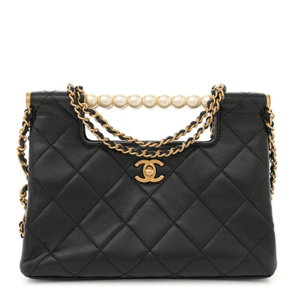 Chanel Shiny Lambskin Pearl Small Shopping Bag Black 1 of 12