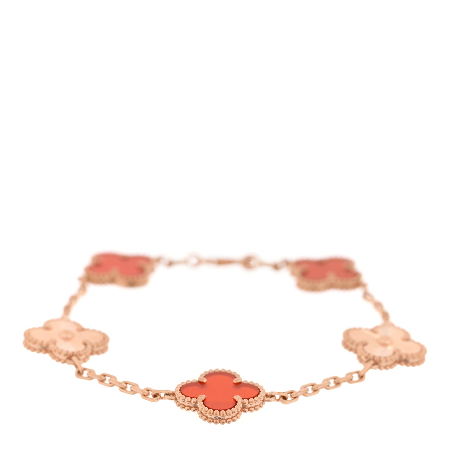 18K Rose Gold Carnelian 5 Motifs Guilloche Vintage Alhambra Bracelet