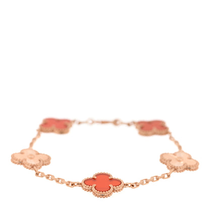 Van Cleef & Arpels 18K Rose Gold Carnelian 5 Motifs Guilloche Vintage Alhambra Bracelet 1 of 4