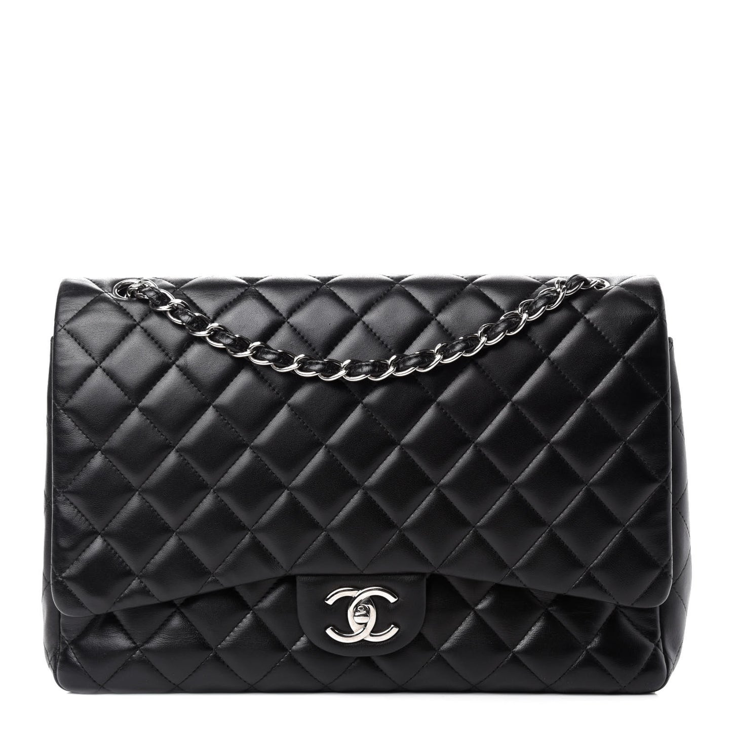 Lambskin Quilted Maxi Double Flap Black