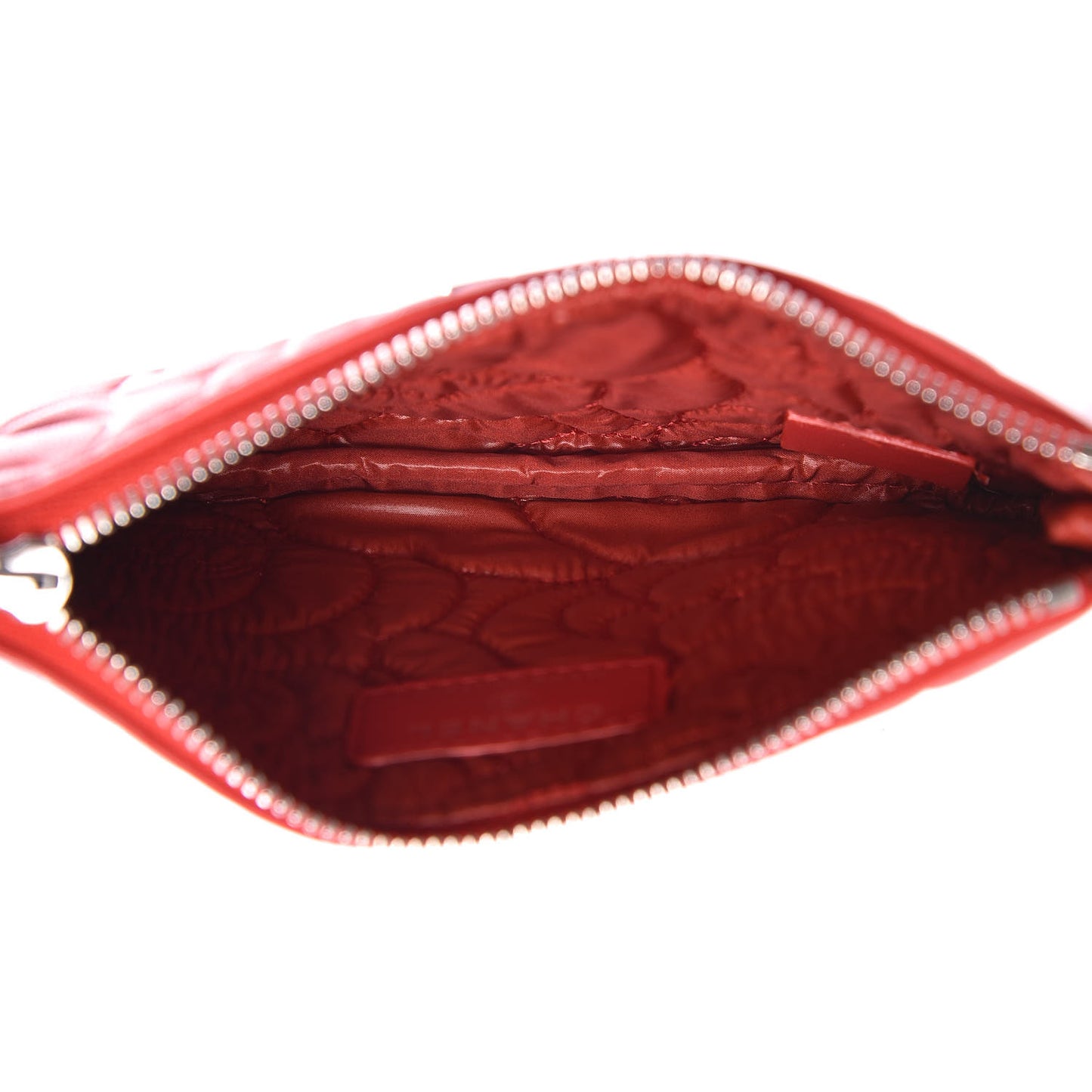 Goatskin Camellia Embossed Cosmetic Pouch Red