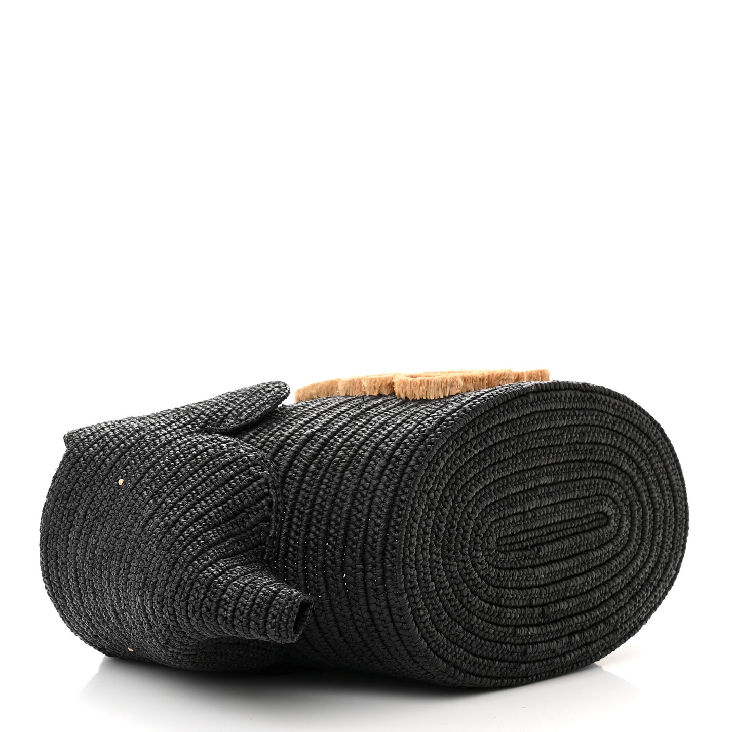 Raffia Medium Elephant Basket Tote Bag Black