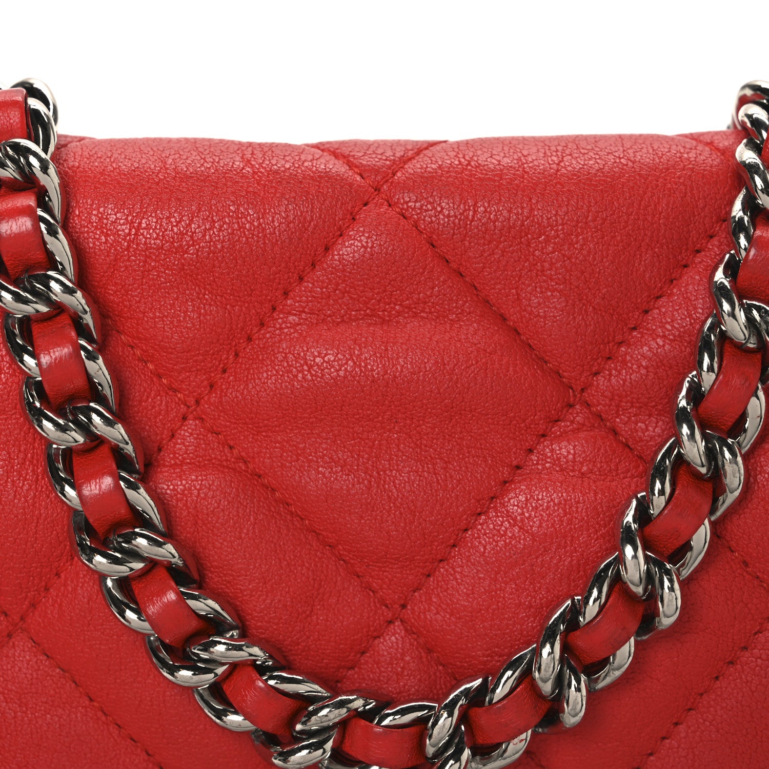Chanel Washed Lambskin Quilted Medium Chain Around Messenger Red 8 of 10