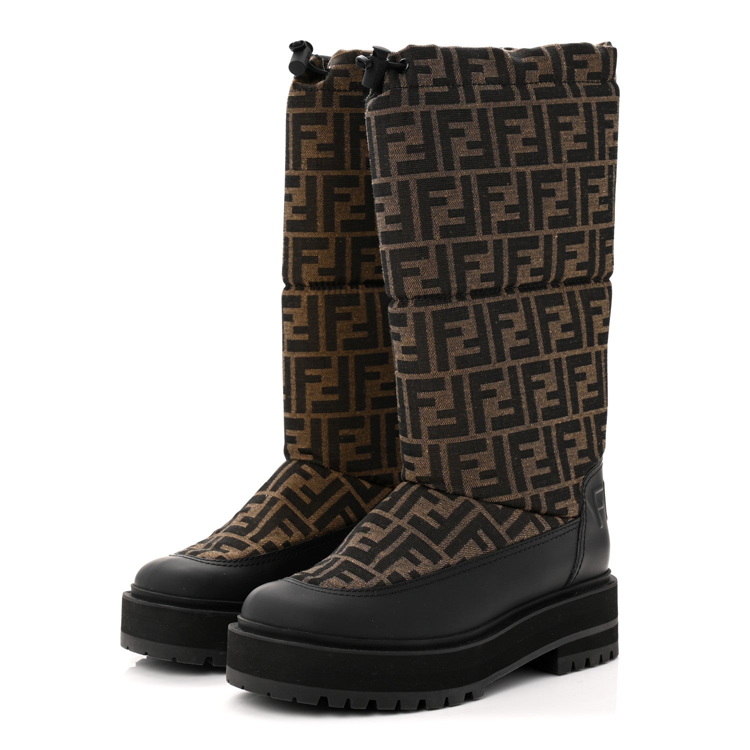 Fendi Nylon Jacquard Vitello FF Ski Boots 39 Tobacco Black 3 of 7