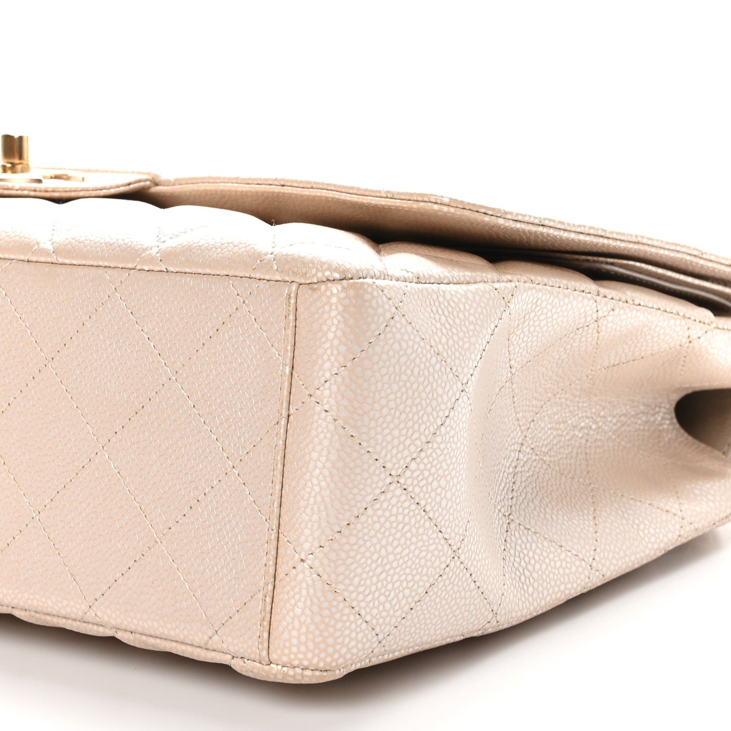Metallic Caviar Quilted Maxi Double Flap Beige