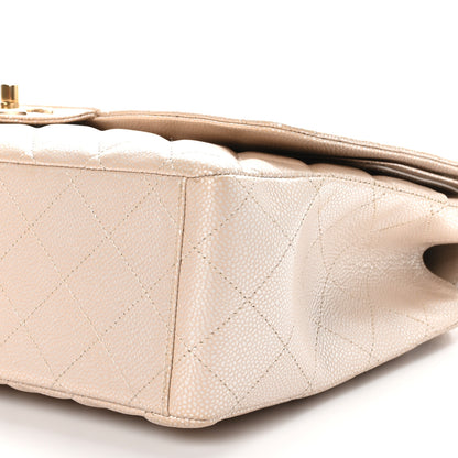 Chanel Metallic Caviar Quilted Maxi Double Flap Beige 10 of 13
