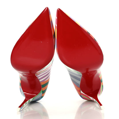 Christian Louboutin Patent Striped Grand Bain Swimming Pool Hot Chick 100 Pumps 38 Multicolor Lin Blue White 5 of 10