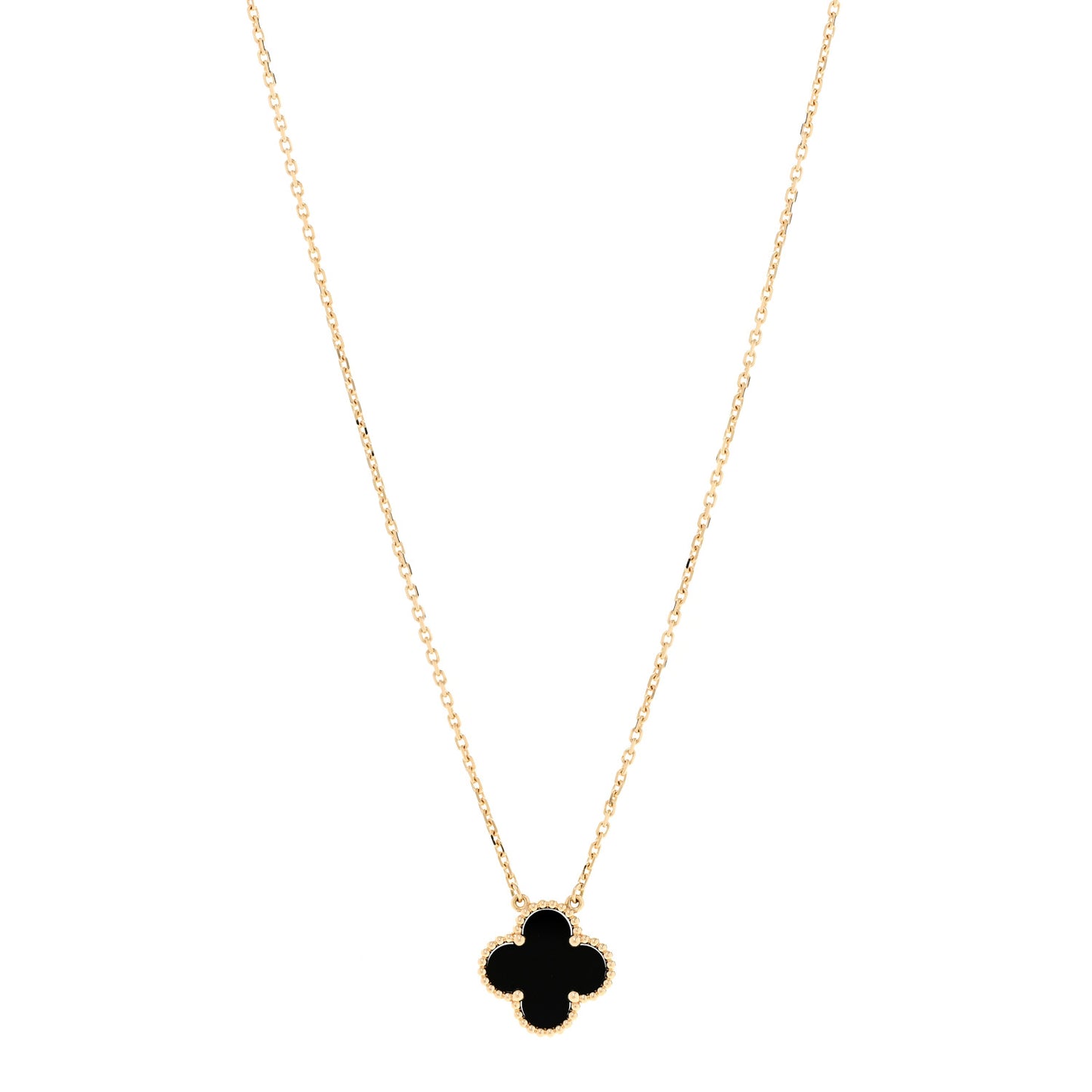 18K Yellow Gold Black Onyx Vintage Alhambra Pendant Necklace