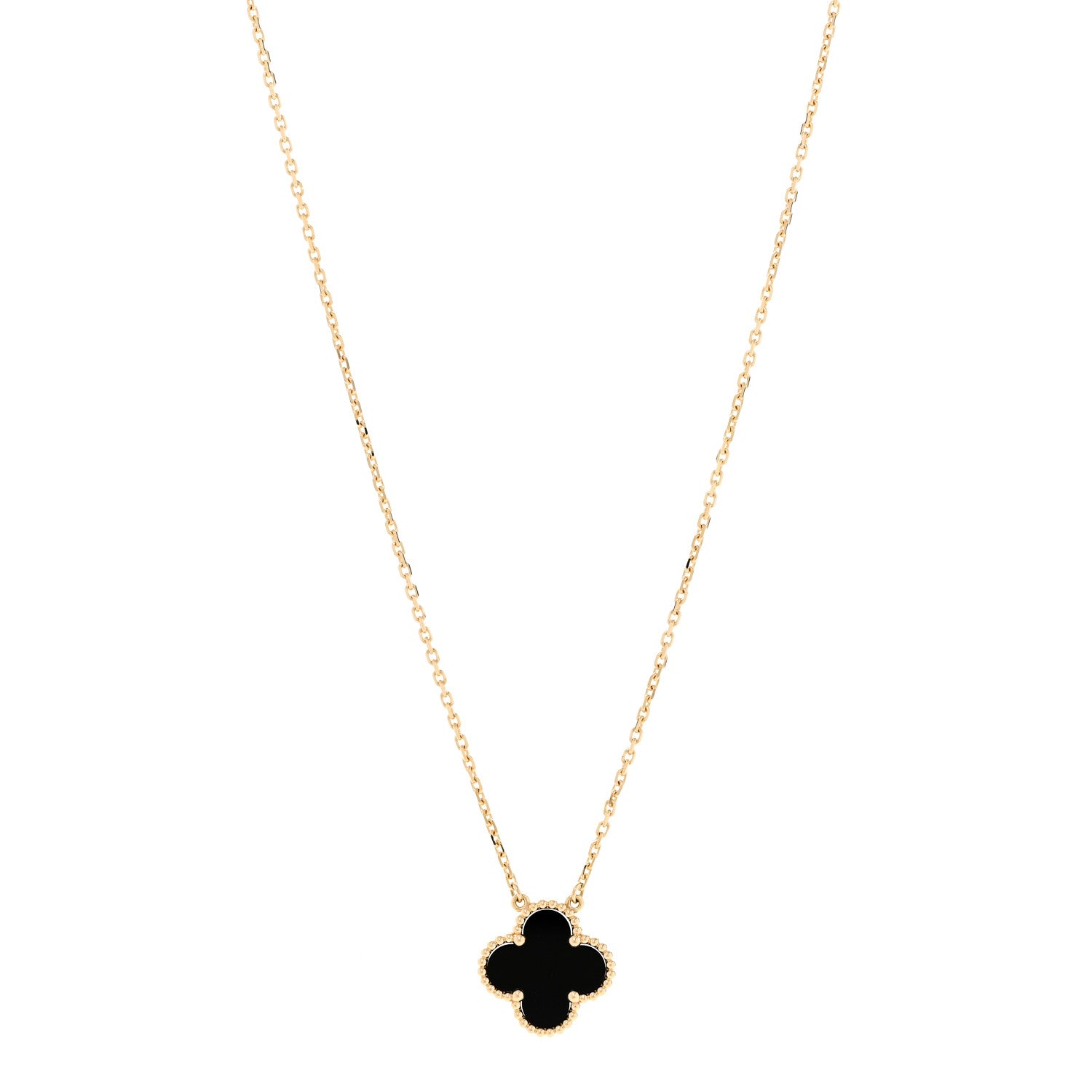 Van Cleef & Arpels 18K Yellow Gold Black Onyx Vintage Alhambra Pendant Necklace 1 of 6