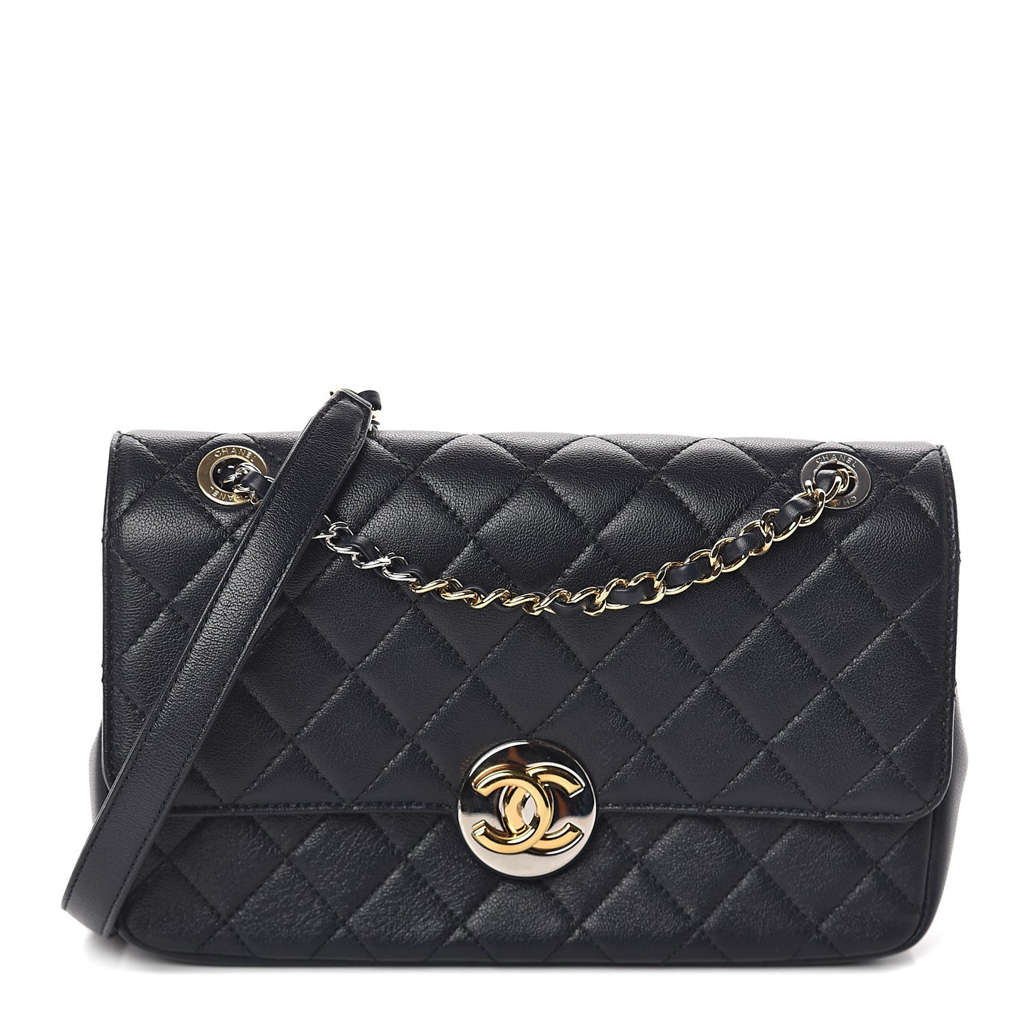 Calfskin Quilted Mini Rectangular Flap Dark Blue