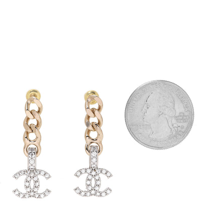 Chanel Metal Crystal CC Drop Earrings Gold 2 of 4
