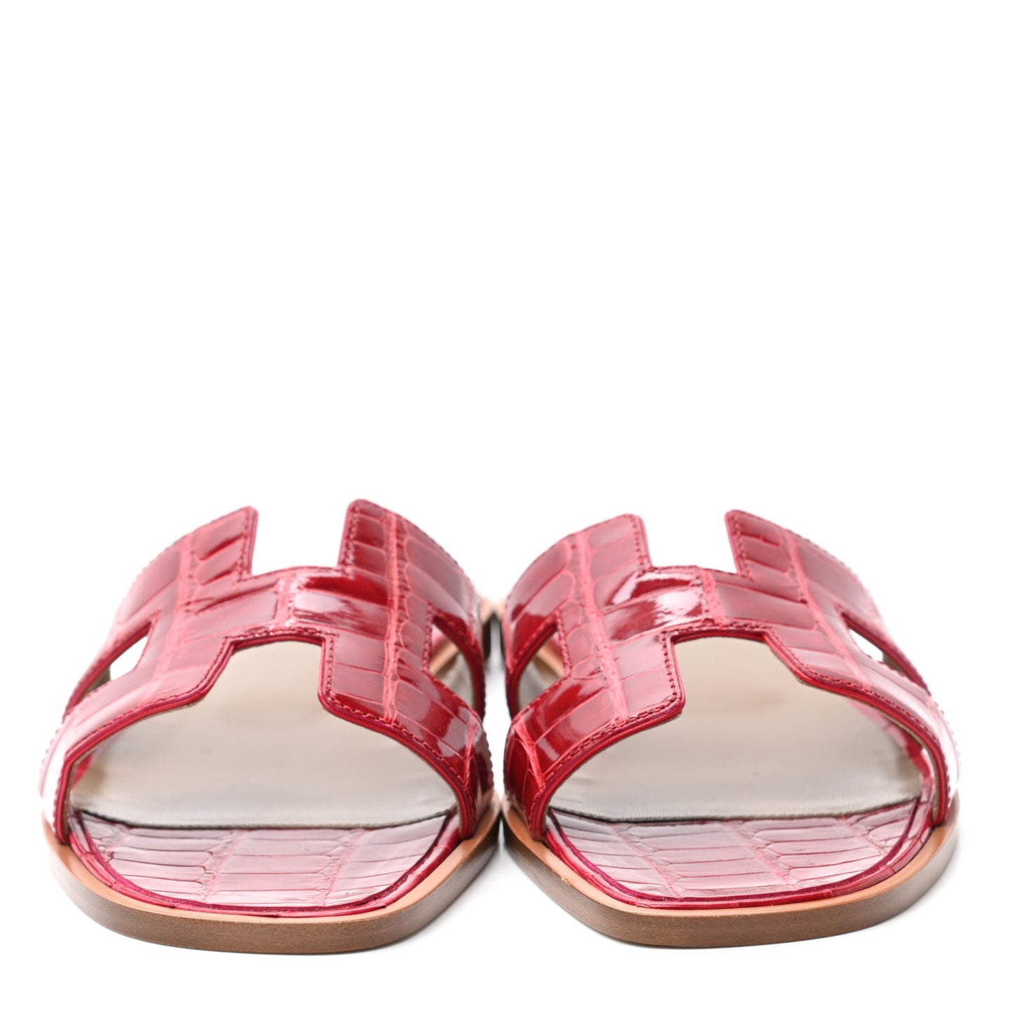 Shiny Alligator Oran Sandals 38 Braise