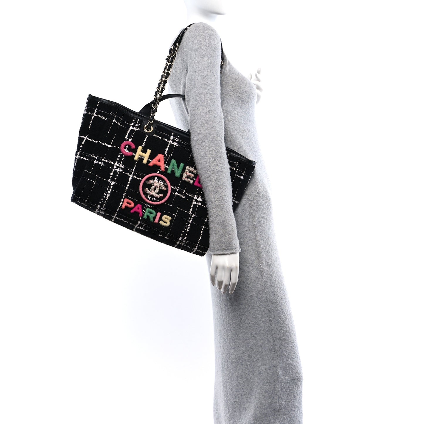 Tweed Medium Deauville Tote Black White Multicolor