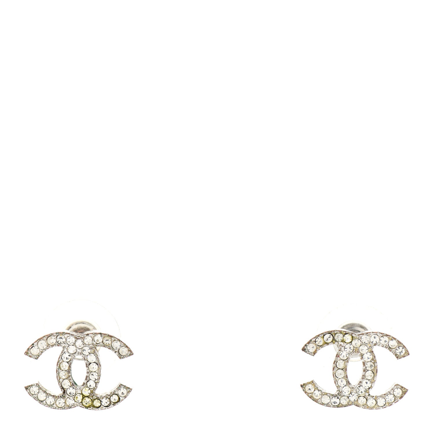 Chanel Crystal Timeless CC Earrings Silver 1 of 4