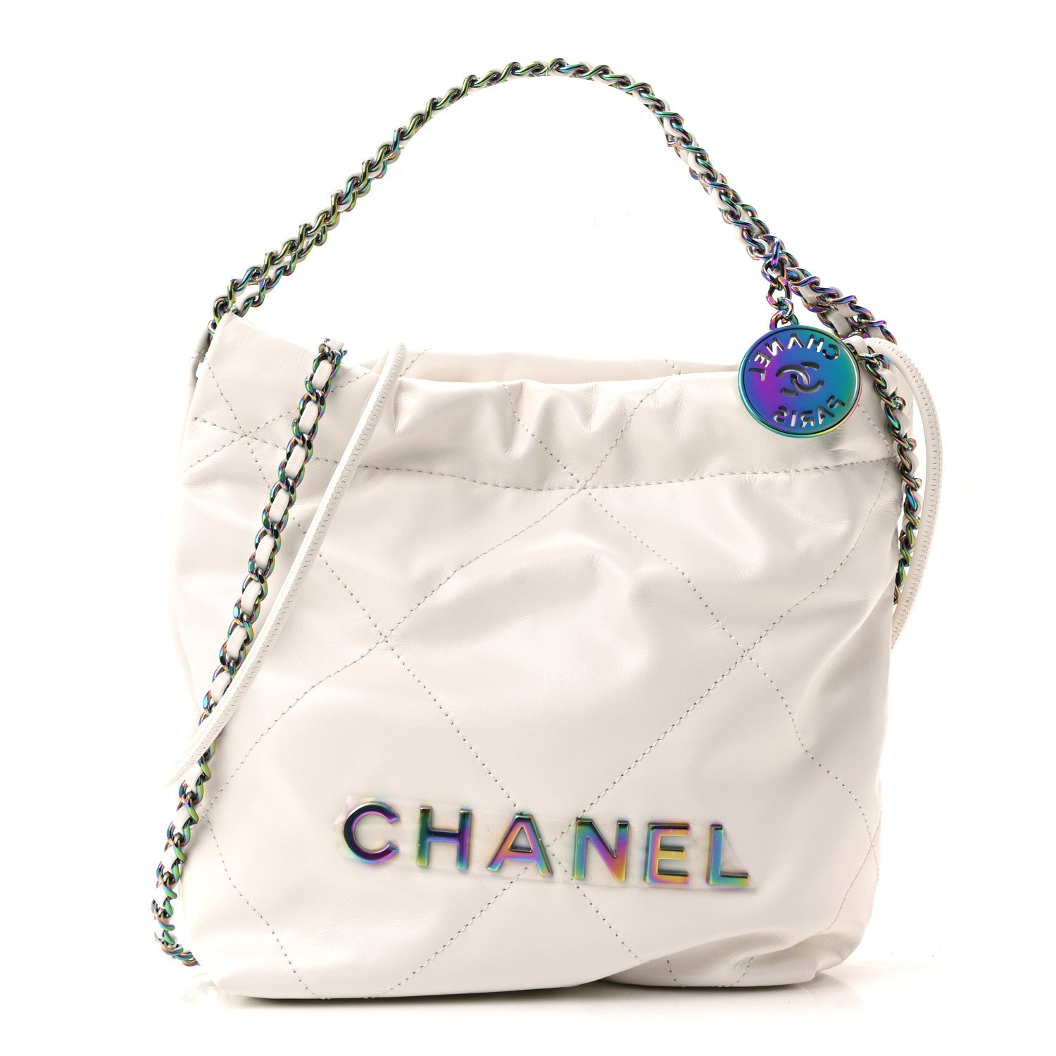 Chanel Shiny Calfskin Quilted Rainbow Mini Chanel 22 White 3 of 28