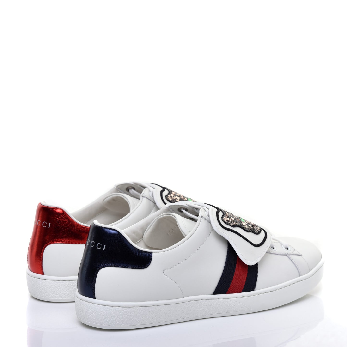 Calfskin Sequins Web Cat Womens Ace Sneakers 39.5 White