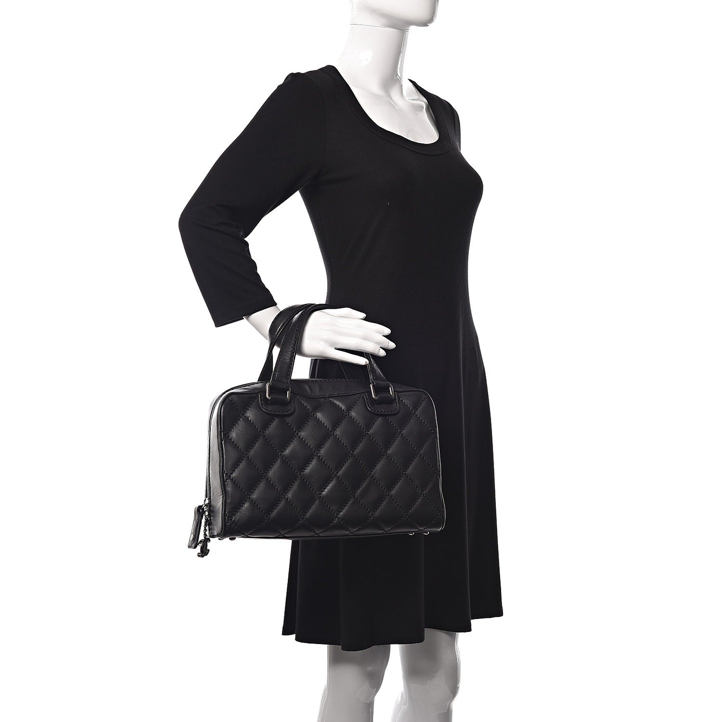 Calfskin Quilted Top Handle Bag Black