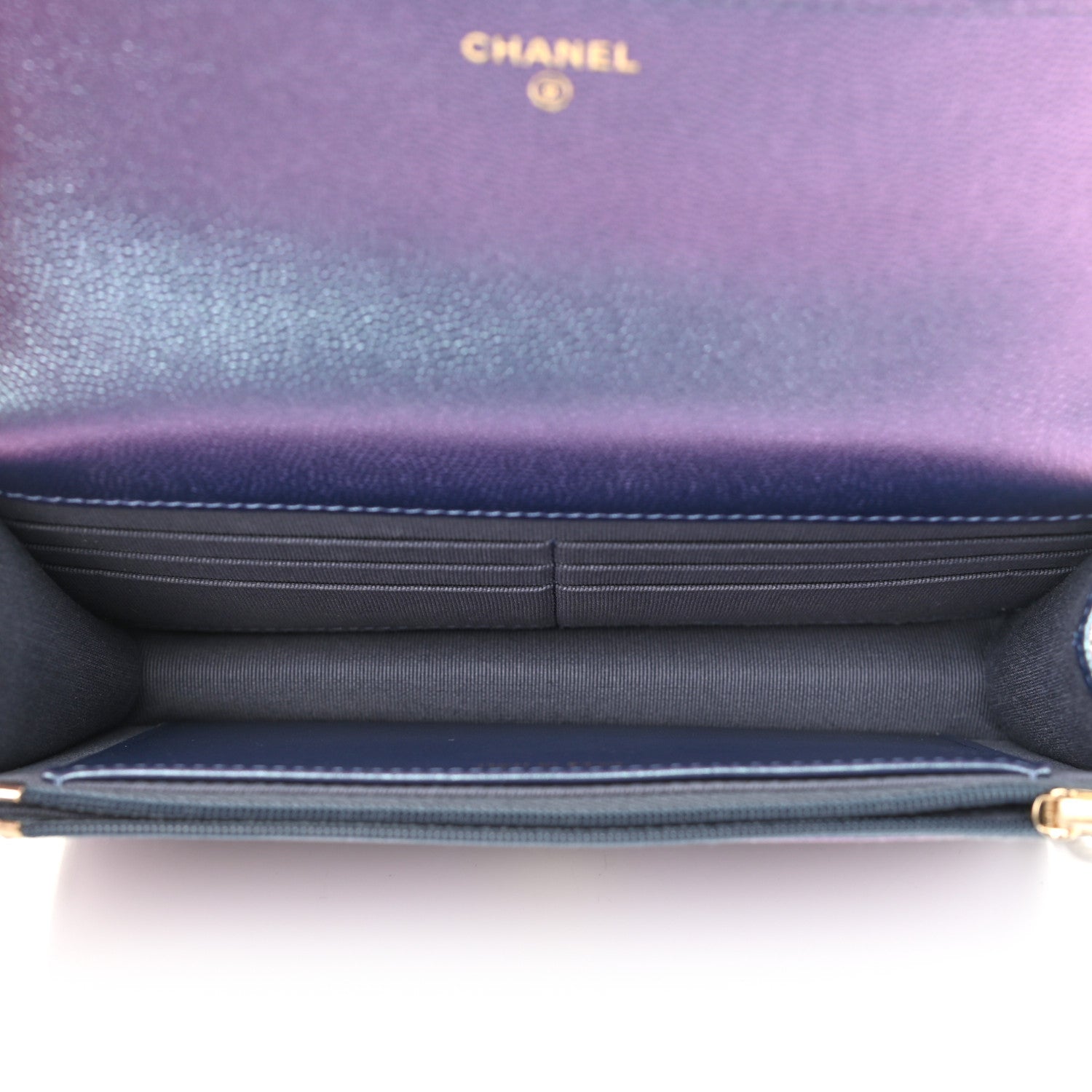 Chanel Iridescent Caviar Quilted Wallet On Chain WOC Dark Blue 5 of 12