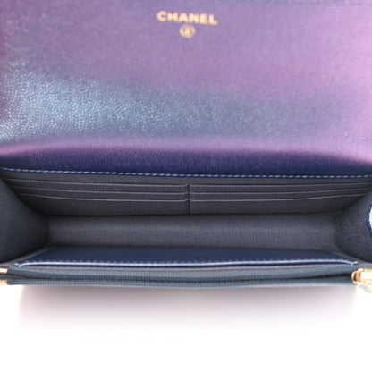 Chanel Iridescent Caviar Quilted Wallet On Chain WOC Dark Blue 5 of 12
