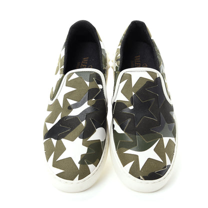 Valentino Garavani Canvas Calfskin Camustars Rockstud Slip On Sneakers 37 Army Green White 5 of 10