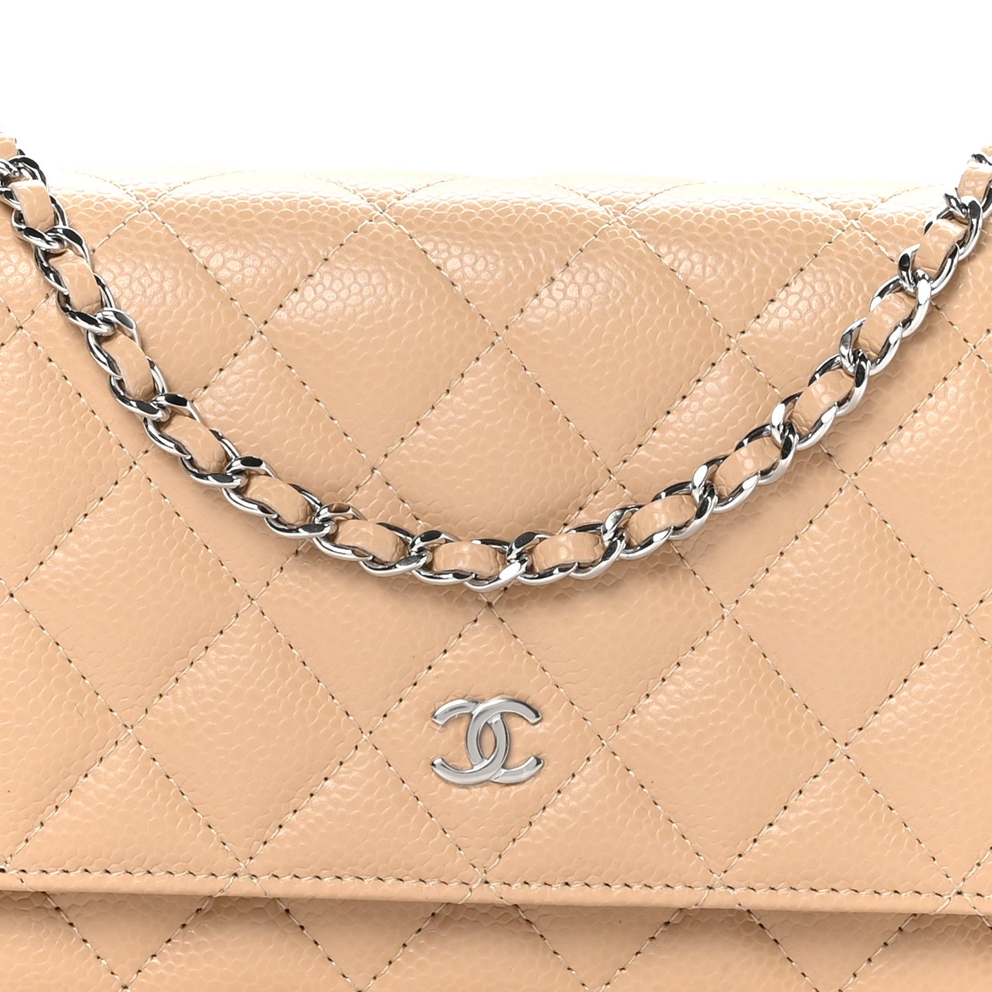 Caviar Quilted Wallet On Chain WOC Beige