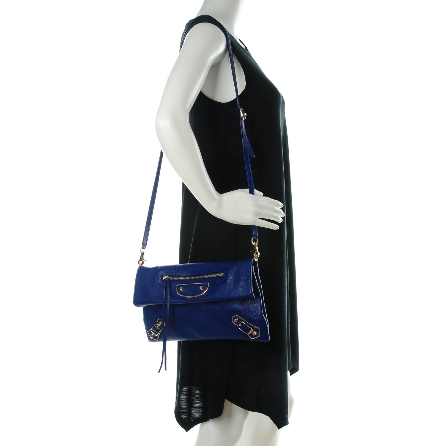 Balenciaga Chevre Gold Metallic Edge Hardware Envelope Clutch Bleu Roi 2 of 7