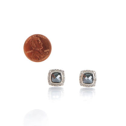 David Yurman Sterling Silver Diamond Hematite 7mm Petite Albion Earrings 2 of 5